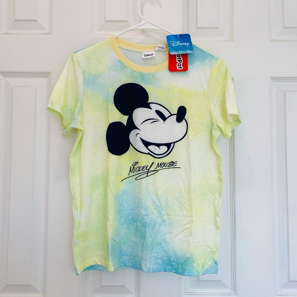 Disney Men Mickey Mouse T-Shirt - Blue and Yellow (Tie-dye)